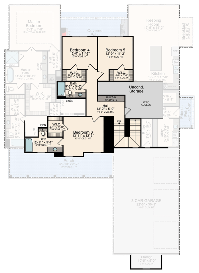 Plan 510244WDY: Modern Farmhouse Plan with Keeping Room and Breakfast Nook Above Kitchen - Floor Plan - 2nd Floor - Country, Farmhouse, Modern Farmhouse, New American, Southern, Traditional