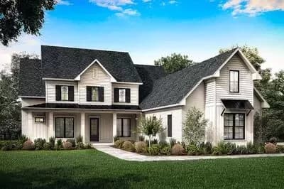 Modern Farmhouse Plan with Keeping Room and Breakfast Nook Above Kitchen