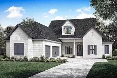 One-level Acadian Home Plan with 10'-Deep Covered Patio