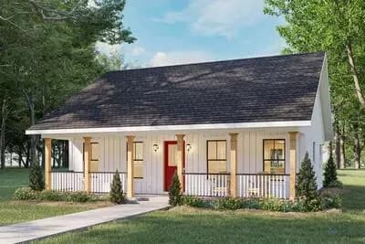 792 Square Foot Small House Plan with 2 Bedrooms and 6-Foot-Deep Porches