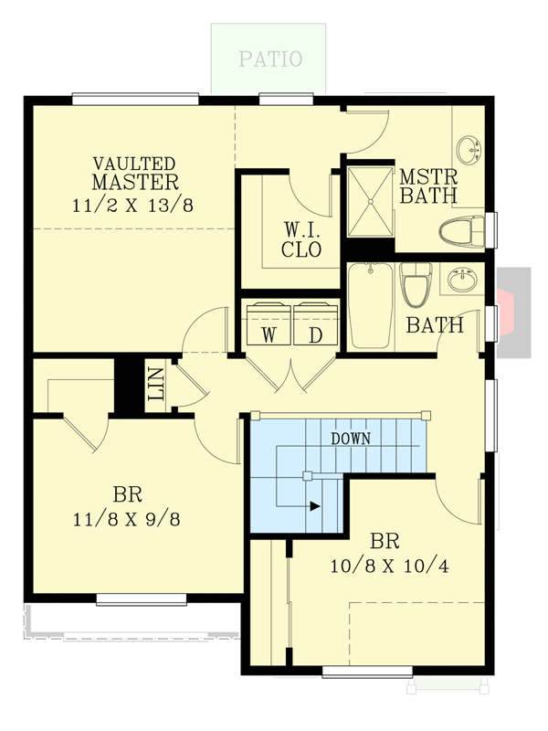 Plan 28106J: 3 Bed 1254 Square Foot 2-Story Craftsman Home Plan - Floor Plan - 2nd Floor - New American, Northwest, Traditional