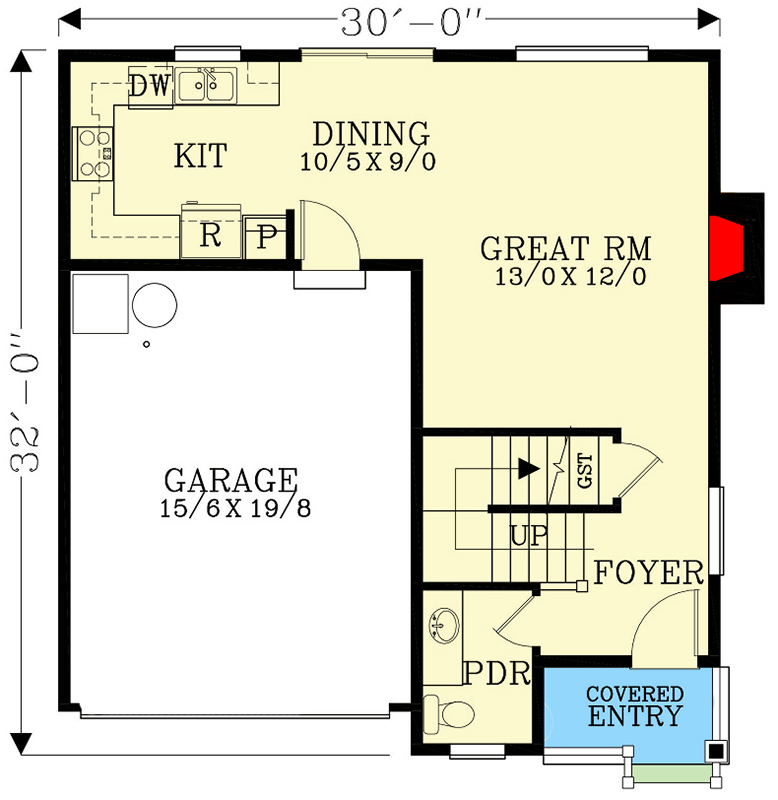 Plan 28107J: 1419 Square Foot 3 Bed Craftsman with 2-Car Garage - Floor Plan - Main Level