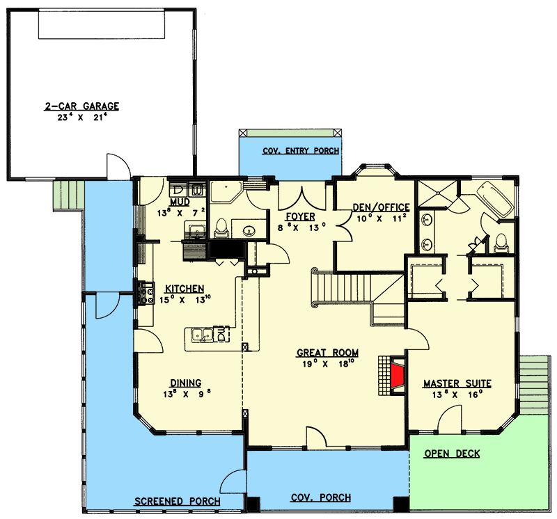 Plan 35373GH: Mountain Ranch Designed with Great Views In Mind - Floor Plan - Main Level - Country, Craftsman, Mountain, Northwest, Ranch, Rustic, Vacation