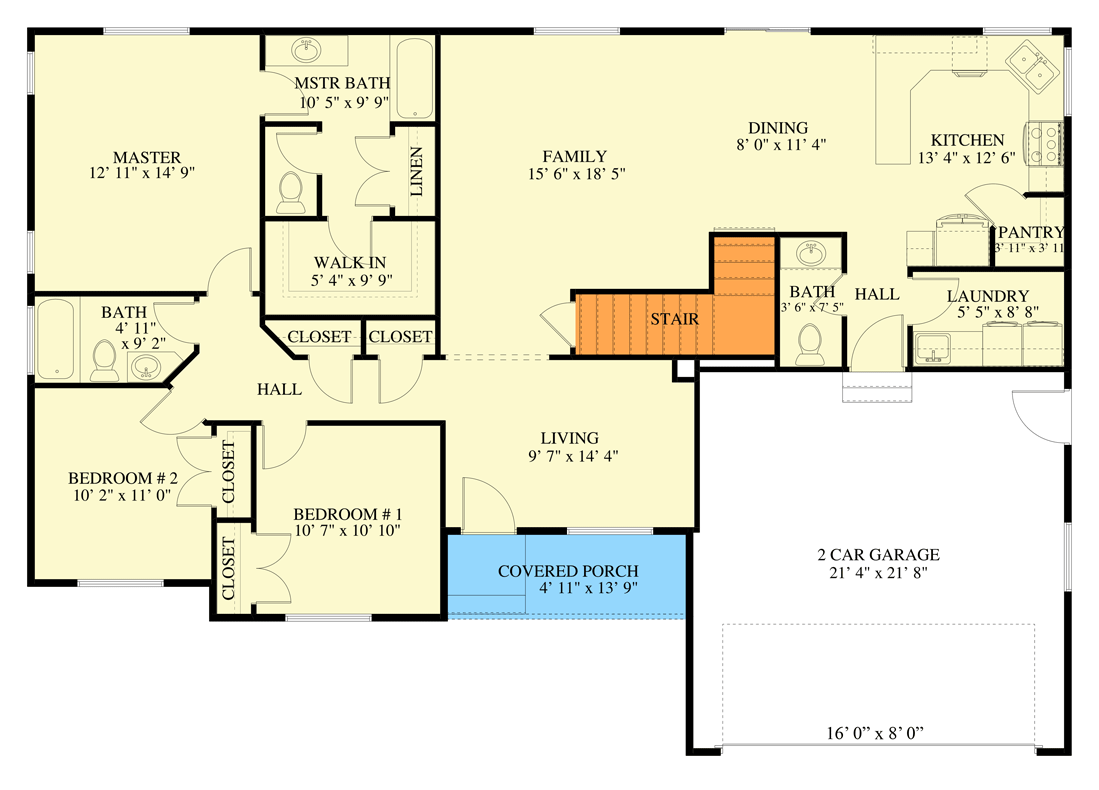 Plan 61448UT: 1660 Square Foot 3 Bed Traditional One-Story House Plan - Floor Plan - Main Level - Ranch, Traditional