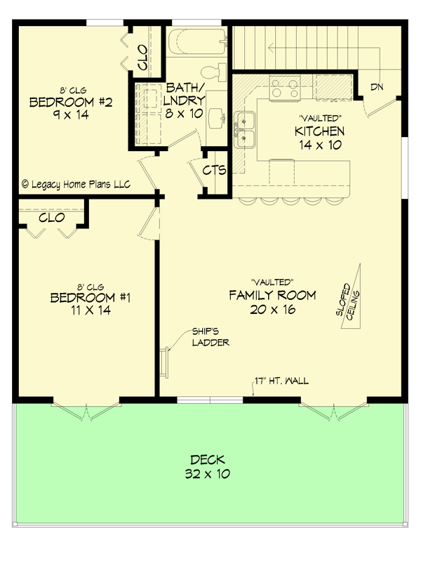 Plan 680168VR: 1105 Square Foot Coastal Contemporary House Plan On A Pier Foundation - Floor Plan - Main Level - Beach, Coastal, Coastal Contemporary, Cottage, Low Country, Mid Century Modern, Vacation