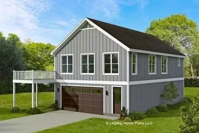Rectangular 1728 Sq Ft 2-Story House Plan with 3 Bedrooms above the Garage