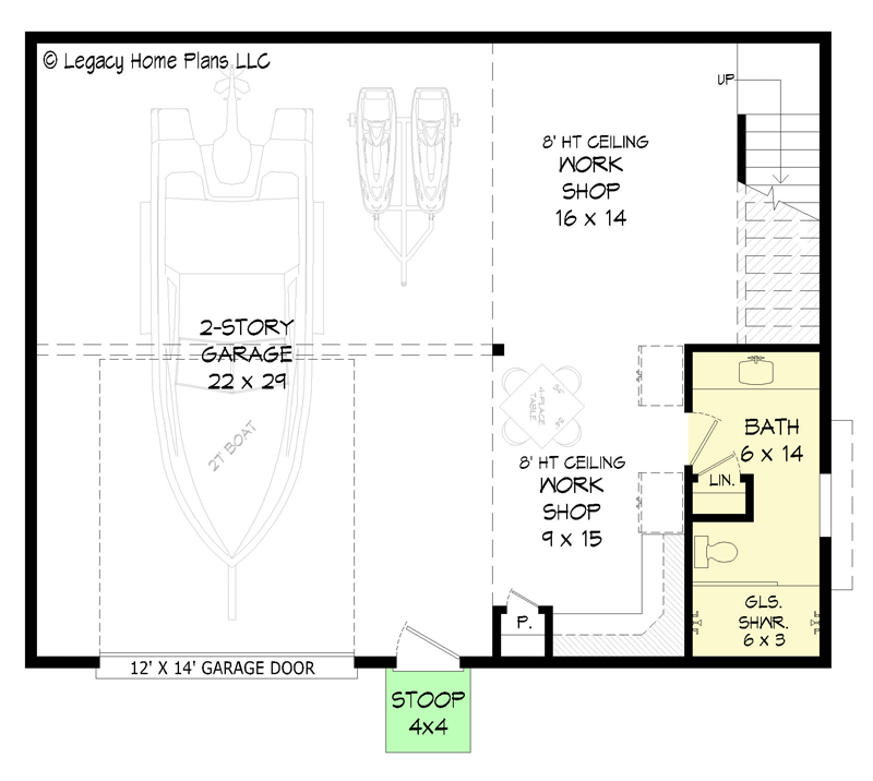 Plan 680170VR: RV Garage with Main Level Workshop and Upper Level Great Room & Office - Floor Plan - Main Level - Craftsman, New American, Southwest, Traditional