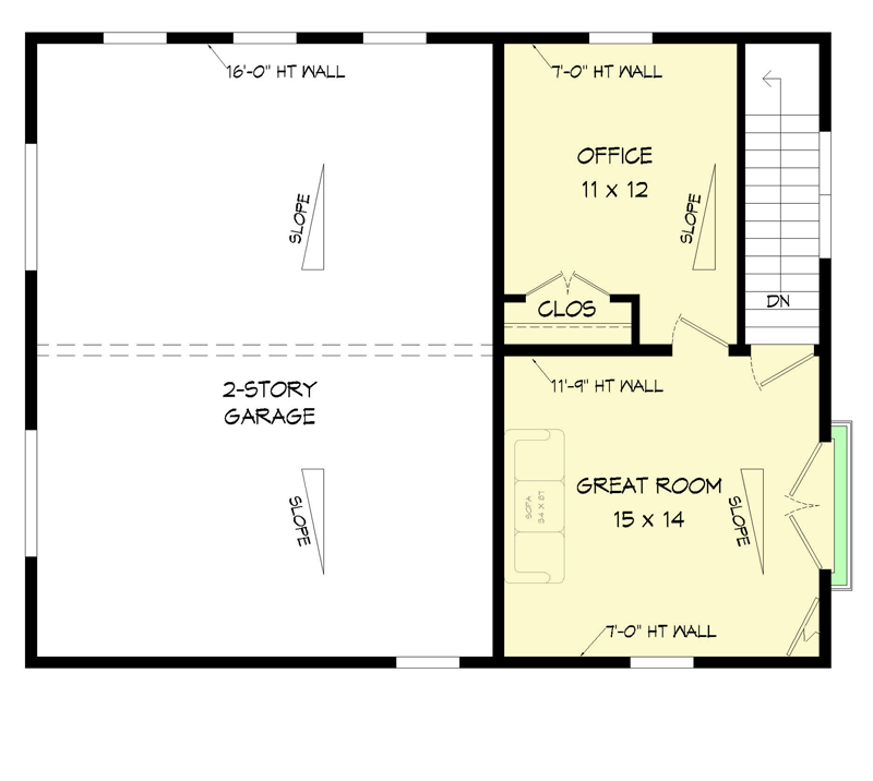 Plan 680170VR: RV Garage with Main Level Workshop and Upper Level Great Room & Office - Floor Plan - 2nd Floor - Craftsman, New American, Southwest, Traditional