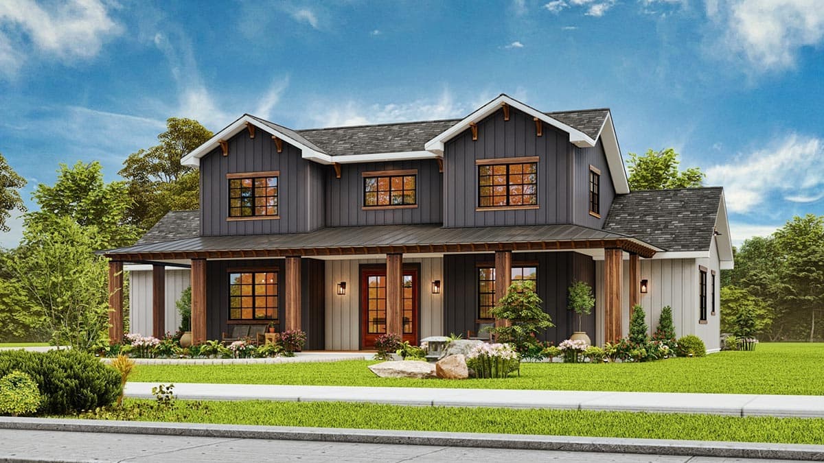 Plan 25809GE: 2459 Square Foot Rustic Farmhouse Plan with Home Office and Two Story Great Room - Image #8 - Country, Craftsman, Farmhouse, Modern Farmhouse, New American, Rustic, Traditional
