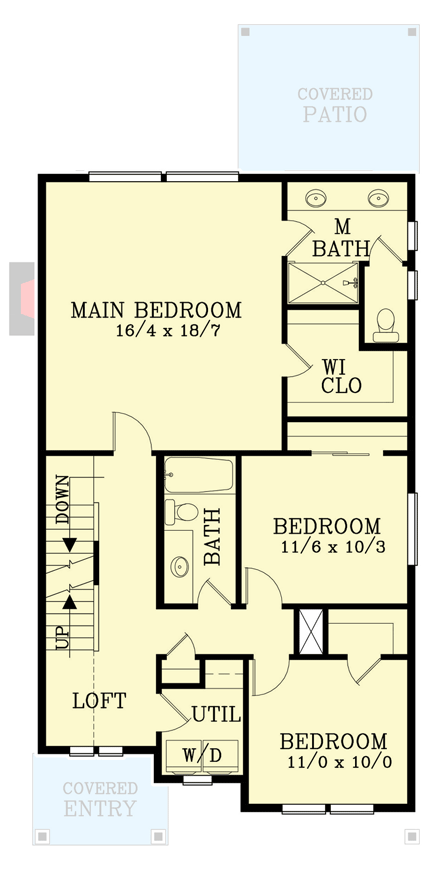 Plan 28114J: 2099 Square Foot 26-Foot-Wide 2-Story 3-Bed House Plan - Floor Plan - 2nd Floor - Country, Craftsman, Northwest