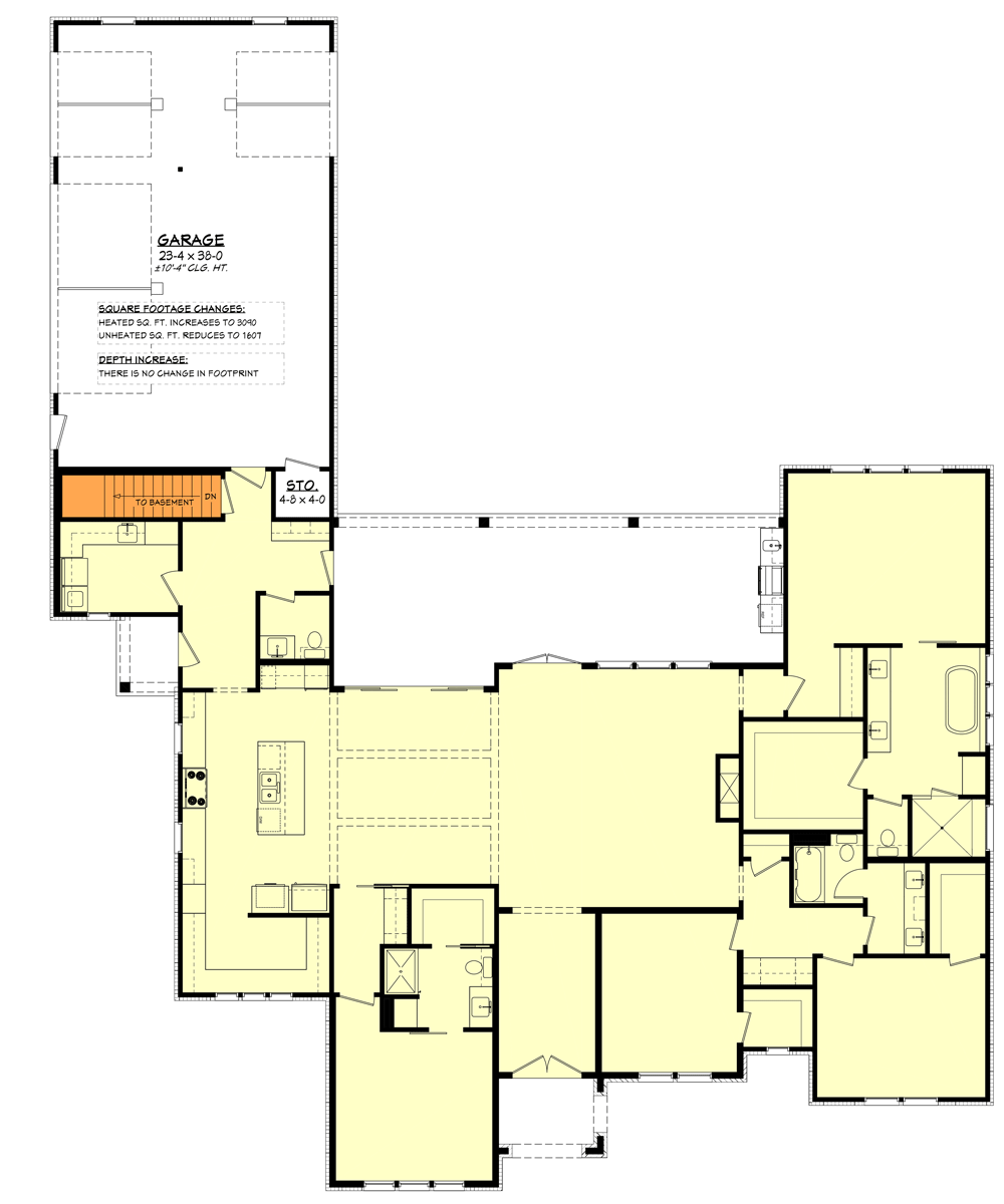 Plan 51943HZ: 4-Bed Transitional Modern Farmhouse Plan with Oversized 3-Car Garage - Floor Plan - Basement Stair Version - Contemporary, Country, Modern Farmhouse, New American, Traditional, Transitional