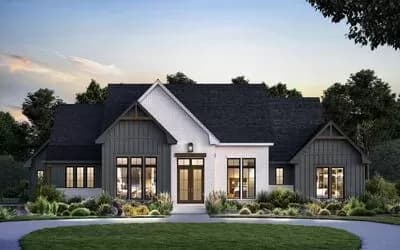 4-Bed Transitional Modern Farmhouse Plan with Oversized 3-Car Garage