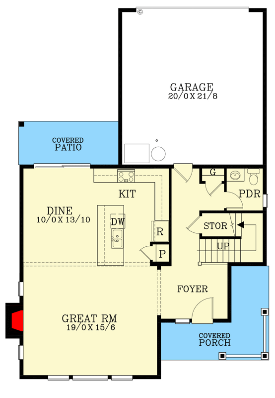 Plan 28116J: 4 Bed Craftsman House Plan Under 2200 Square Feet - Floor Plan - Main Level - Country, Craftsman, Northwest, Traditional