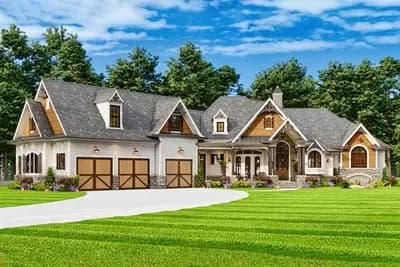 5,000 Square Foot Rustic Mountain Home Plan with Angled Garage