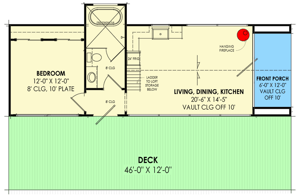Plan 818066JSS: 1-Bedroom Scandinavian Style Cottage Home Plan or ADU - Floor Plan - Main Level - Cabin, Contemporary, Cottage, Modern, Scandinavian, Vacation