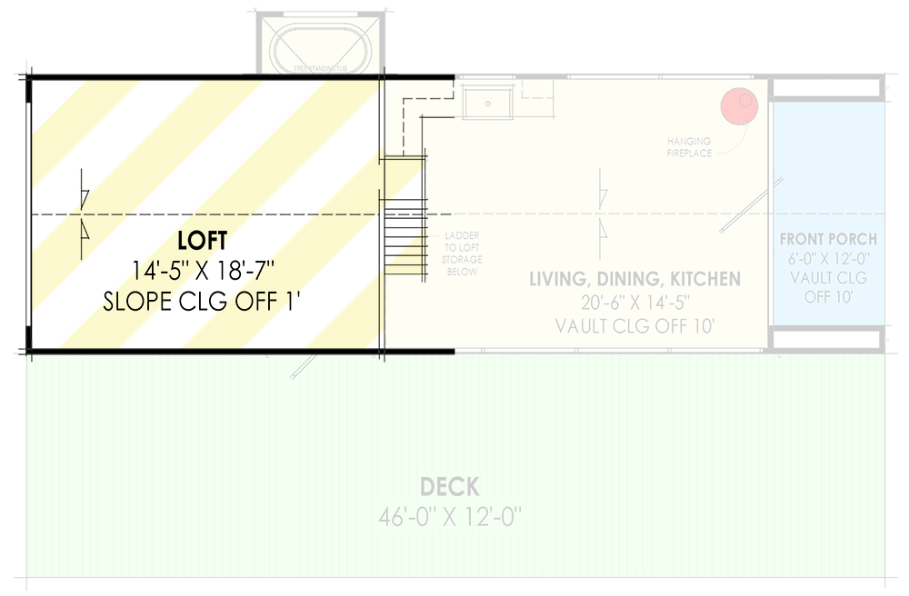 Plan 818066JSS: 1-Bedroom Scandinavian Style Cottage Home Plan or ADU - Floor Plan - Loft Above - Cabin, Contemporary, Cottage, Modern, Scandinavian, Vacation