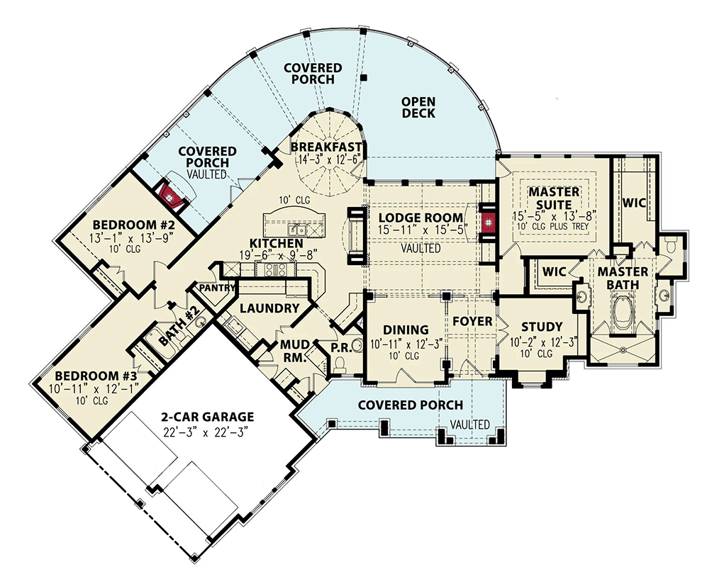 Plan 25813GE: Country Craftsman Plan with Angled Garage - Floor Plan - Main Level - Country, Craftsman, Mountain, Rustic