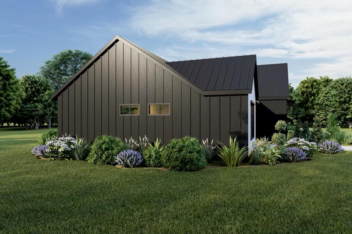 Plan 420096WNT: Under 1,500 Square Foot Modern Home Plan with Rear Garage - Image #4 - Modern, Mountain, Northwest