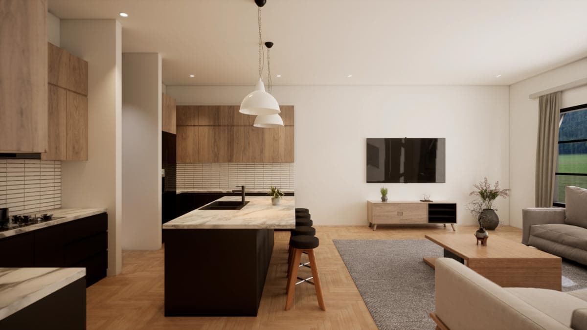 Plan 420096WNT: Under 1,500 Square Foot Modern Home Plan with Rear Garage - Image #5 - Modern, Mountain, Northwest