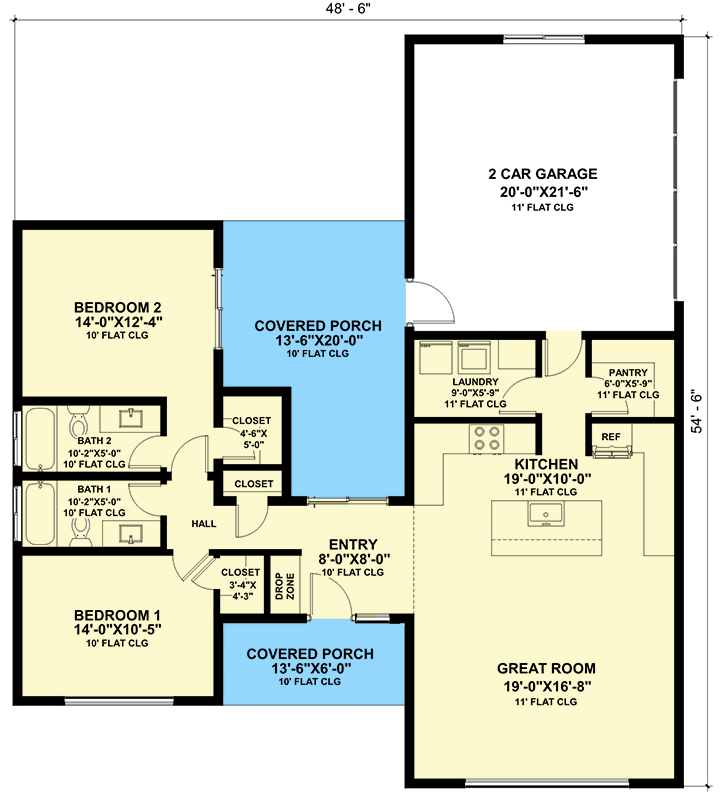 Plan 420096WNT: Under 1,500 Square Foot Modern Home Plan with Rear Garage - Floor Plan - Main Level - Modern, Mountain, Northwest
