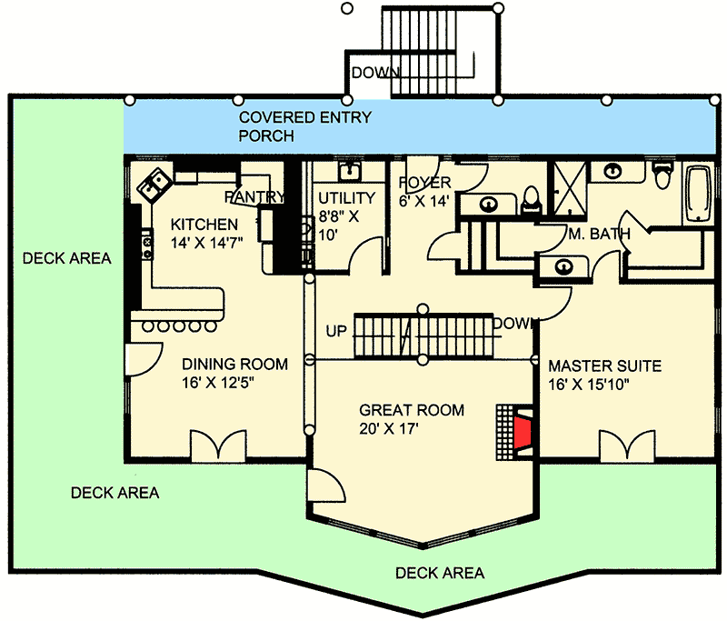 Plan 35386GH: Wraparound Deck with Garage Options - Floor Plan - Main Level - Contemporary, Mountain, Northwest, Vacation