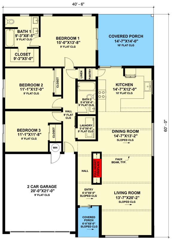 Plan 420097WNT: 3-Bed Contemporary Ranch with Open Living Space Front to Back - 1728 Sq Ft - Floor Plan - Main Level - Contemporary, Modern, Northwest