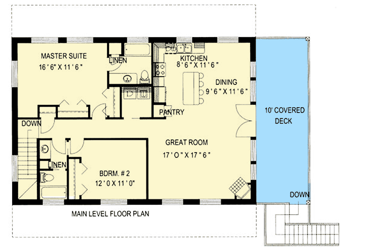Plan 35396GH: Compact 2-Story House Plan With Spacious Deck - 1999 Sq Ft - Floor Plan - Main Floor - Carriage, Mountain, Rustic