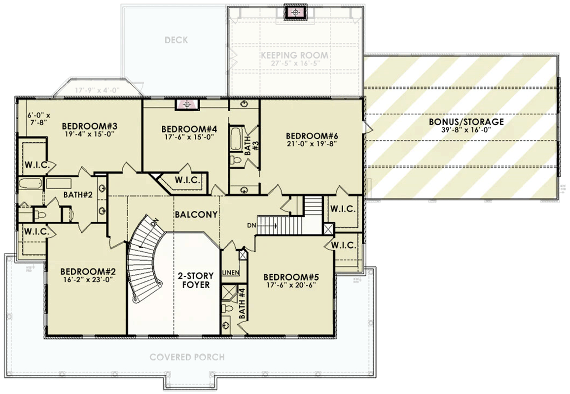 Plan 25816GE: 6 Bed Traditional Country Home Plan with Formal Dining Room - Floor Plan - 2nd Floor - Country, Farmhouse, Traditional
