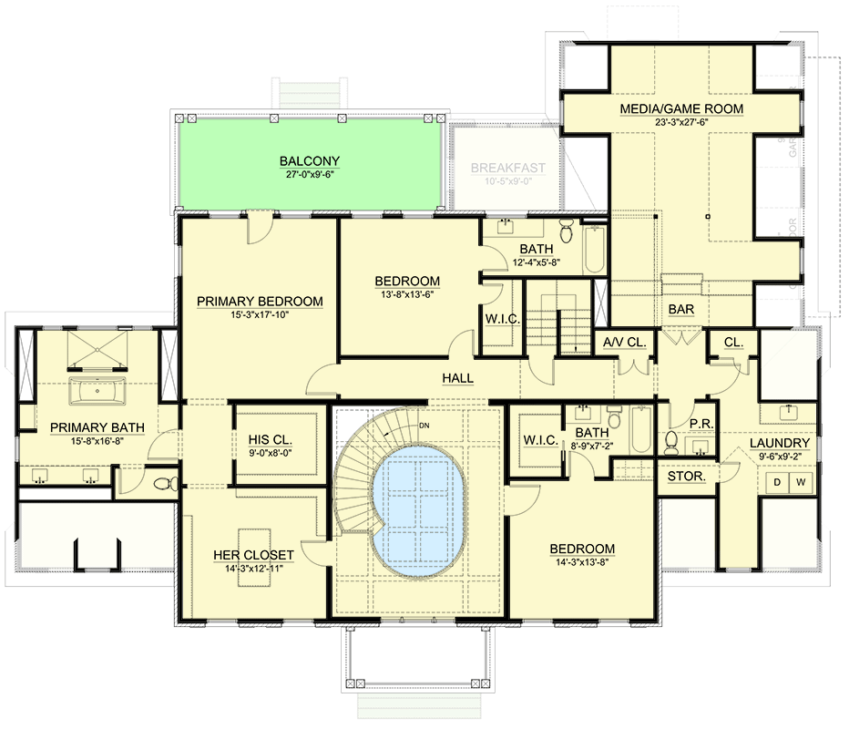 Plan 550014LAN: Exclusive Traditional Southern Home Plan with Symmetrical Front Elevation - Floor Plan - 2nd Floor - Southern, Southern Traditional, Traditional