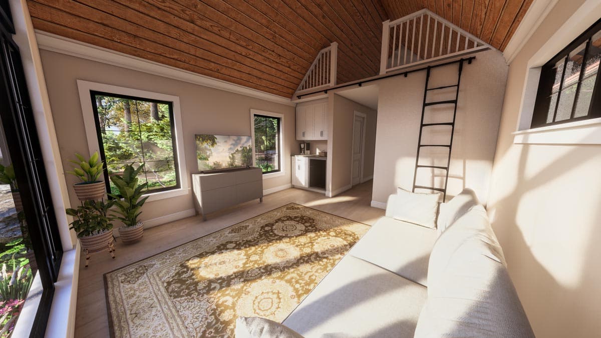 Plan 865021SHW: 485 Square Foot Tiny House Plan with Loft  - Image #9 - Craftsman, Rustic