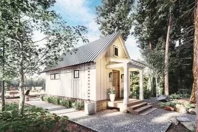 485 Square Foot Tiny House Plan with Loft 