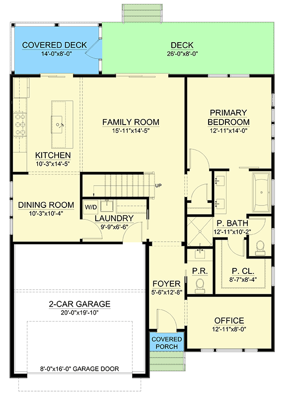 Plan 550015LAN: 2-Story 4-Bed House Plan with Second Floor Covered Deck - 2611 Sq Ft - Floor Plan - Main Level - Country, Traditional