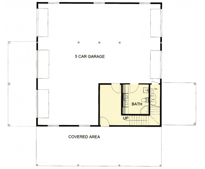 Plan 35401GH: 5 Car Shop with Vaulted Living Space Above - 1660 Sq Ft - Floor Plan - Main Level - Carriage, Mountain, Vacation