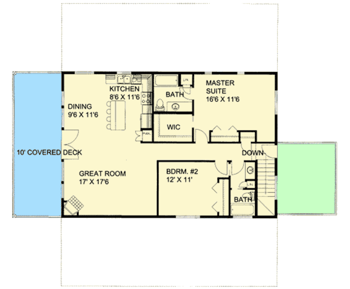 Plan 35401GH: 5 Car Shop with Vaulted Living Space Above - 1660 Sq Ft - Floor Plan - 2nd Floor - Carriage, Mountain, Vacation