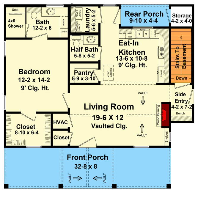 Plan 51207MM: Country Ranch Plan with 8'-Deep Front Porch - 904 Sq Ft - Floor Plan - Main Level - Cottage, Country, Ranch