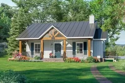 Country Ranch Plan with 8'-Deep Front Porch - 904 Sq Ft