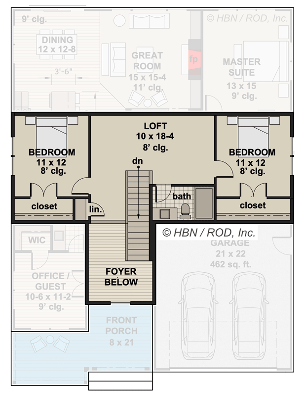 Plan 14766RK: 2-Story New American Farmhouse Plan with Flex Room and 2-Story Foyer - Floor Plan - 2nd Floor - Country, Craftsman, Modern Farmhouse, New American