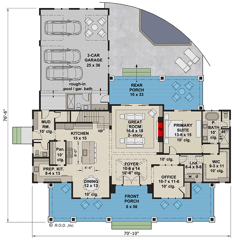 Plan 14770RK: Modern Farmhouse Plan with Home Office and Bonus Expansion - 3482 Sq Ft - Floor Plan - Main Level - Country, Modern Farmhouse, New American