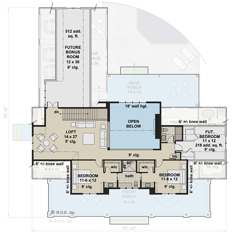 Plan 14771RK: 3 Bed 3264 Sq Ft Modern Farmhouse Plan with Home Office and Bonus Expansion - Floor Plan - 2nd Floor - Country, Farmhouse, Modern Farmhouse