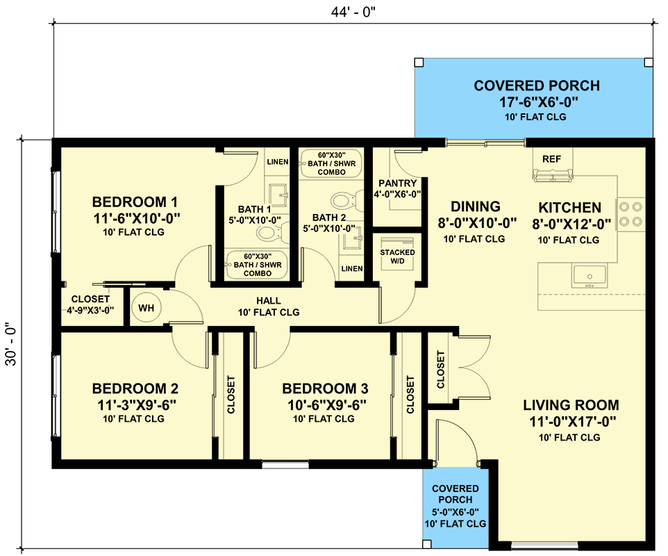 Plan 420100WNT: Small Cabin Home Plan with Open Concept Living and Clustered Bedrooms - Floor Plan - Main Level - Cabin, Country, New American, Rustic, Scandinavian