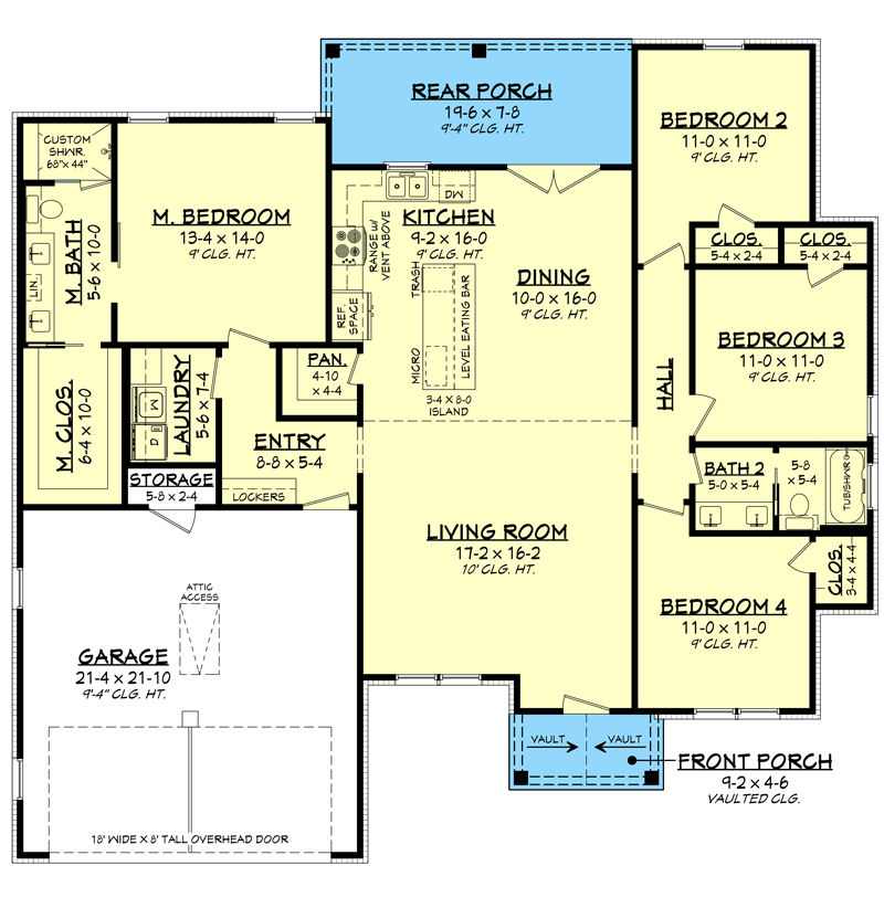 Plan 51944HZ: 1700 Sq Ft Modern Farmhouse Plan with 4-Bedrooms - Floor Plan - Main Level - Country, Craftsman, Modern Farmhouse, New American, Traditional
