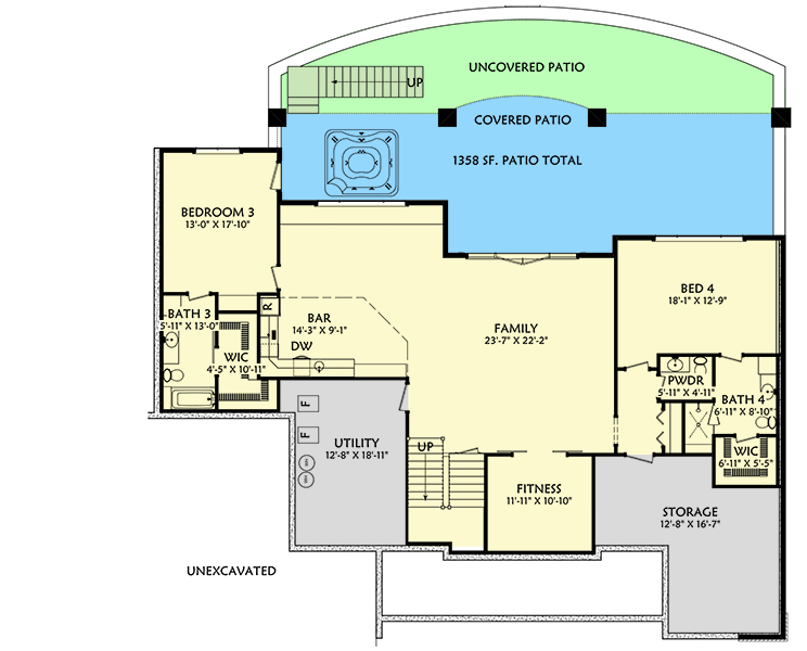 Plan 703007TYL: New American House Plan with RV Garage and Finished Lower Level - Floor Plan - Lower Level - Craftsman, Mountain, New American