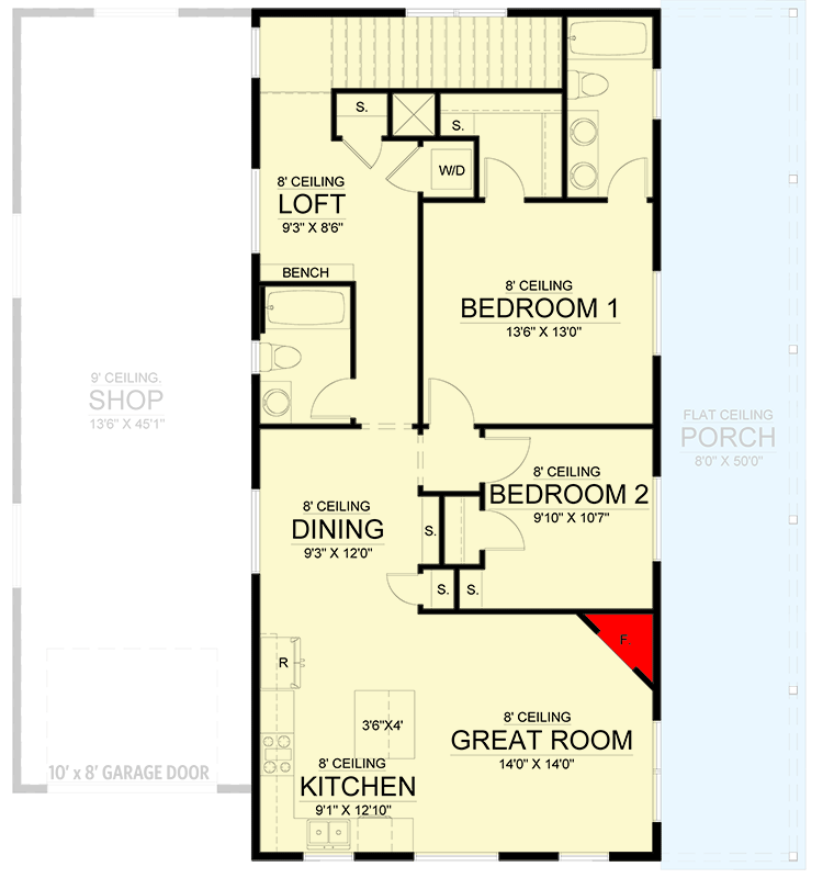 Plan 365044PED: Barndominium-Style Craftsman Carriage House With 2-Beds and Dedicated Workshop Bay - Floor Plan - 2nd Floor - Barndominium, Carriage, Country, Craftsman, Rustic