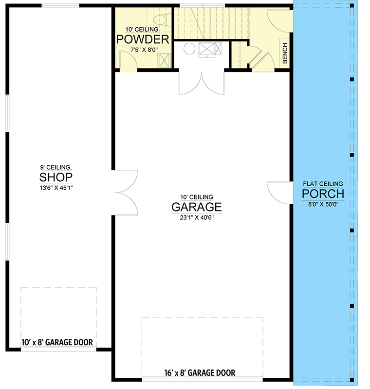 Plan 365044PED: Barndominium-Style Craftsman Carriage House With 2-Beds and Dedicated Workshop Bay - Floor Plan - Main Level - Barndominium, Carriage, Country, Craftsman, Rustic