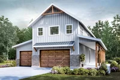 Barndominium-Style Craftsman Carriage House With 2-Beds and Dedicated Workshop Bay