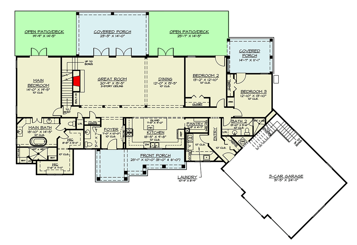 Plan 12252JL: 3-Bed Modern Farmhouse Ranch Home Plan with Expansion Opportunities - Floor Plan - Main Level - Cottage, Country, Modern Farmhouse, New American, Ranch