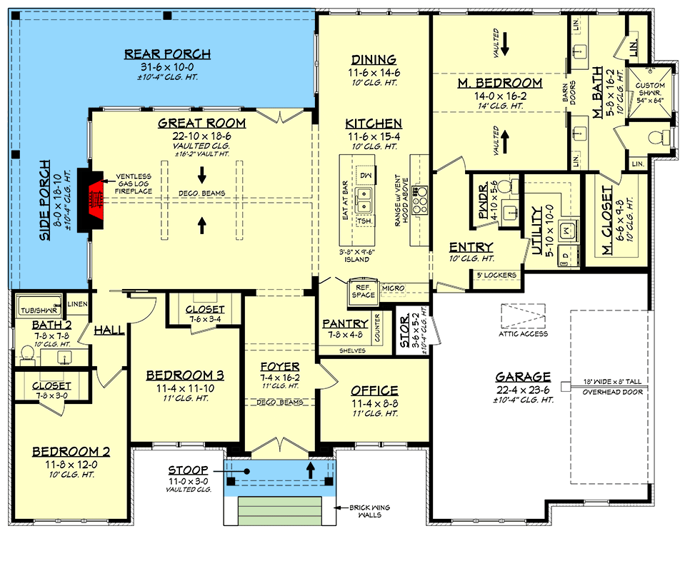 Plan 51945HZ: Transitional 3-Bed Modern Farmhouse with Rear Wrap-Around Porch - Floor Plan - Main Level - Country, Modern Farmhouse, New American, Transitional
