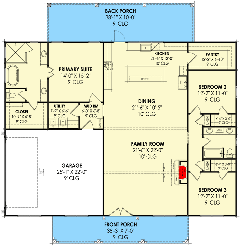Plan 818069JSS: One-Level Modern Farmhouse Plan with Front to Back Views - 2133 Sq Ft - Floor Plan - Main Level - Country, Farmhouse, Modern Farmhouse