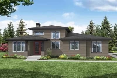 Modern Prairie Home Plan with Split Bedrooms