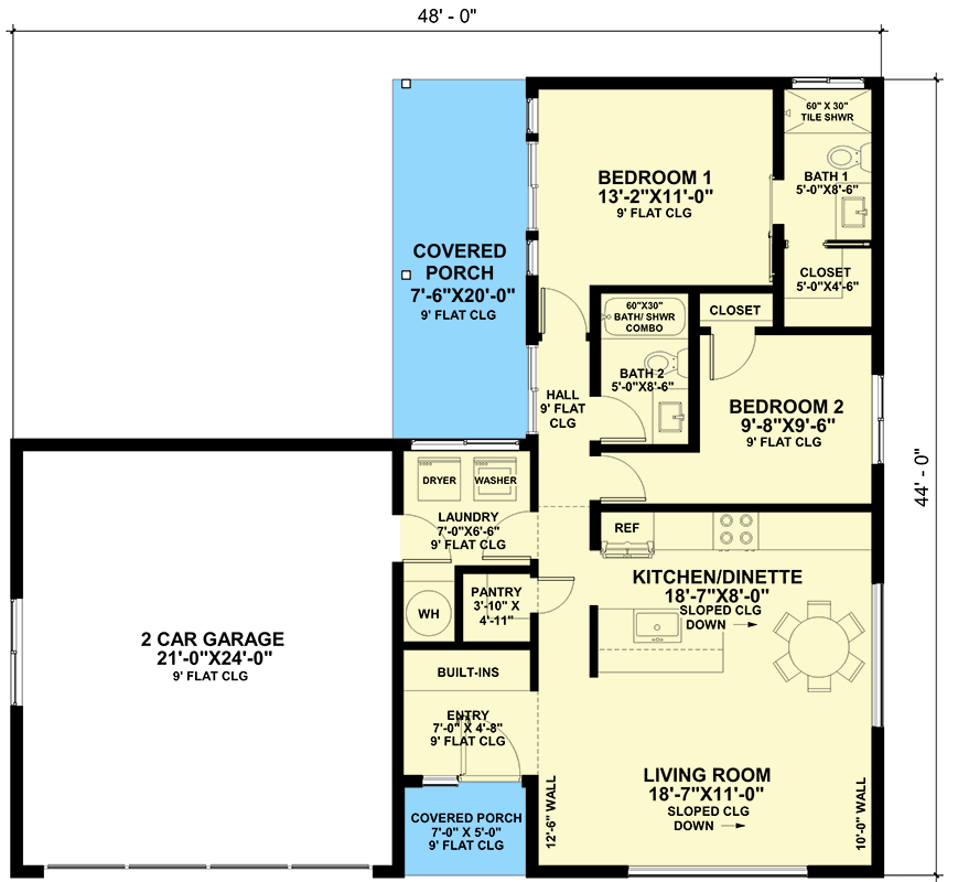 Plan 420103WNT: 999 Square Foot 2-Bed Mid-Century Modern House Plan - Floor Plan - Main Level - Contemporary, Mid Century Modern, Modern, Mountain, Northwest, Ranch, Rustic